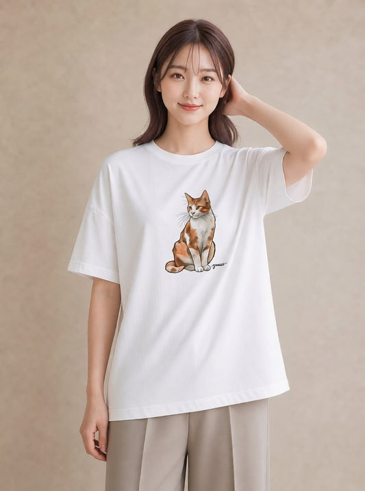 プリントTシャツ レディース シャム 猫 ねこ イラスト 旅行コーデ 休日 ペアコーデ 白T YMAZO