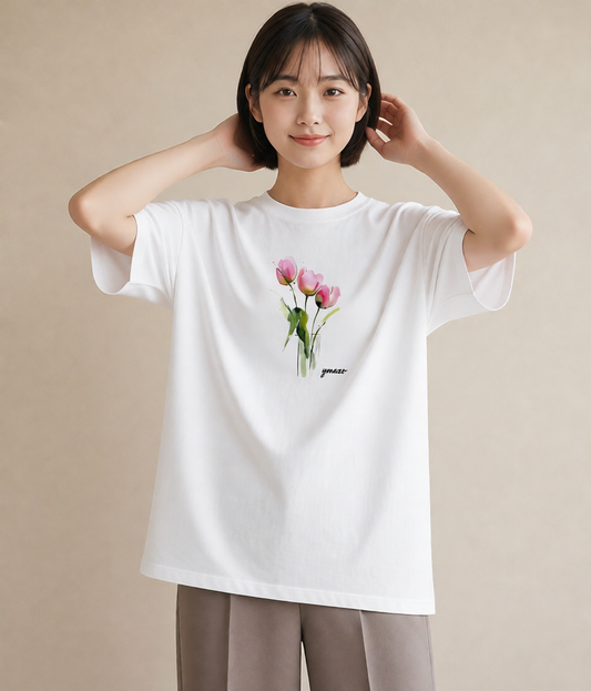デザインTシャツ レディース チューリップ 花 花柄 イラスト 春コーデ 姉妹 白T YMAZO