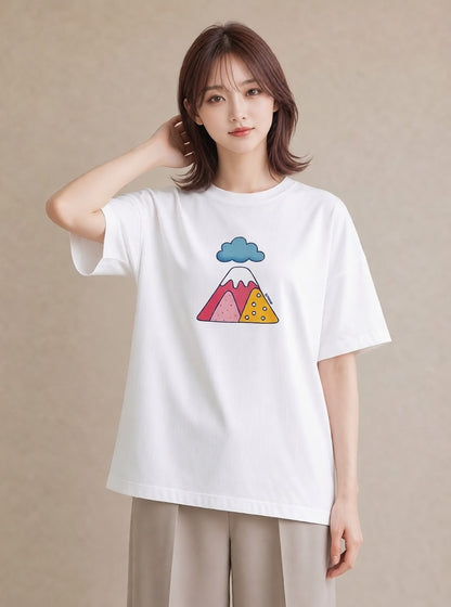 プリントTシャツ レディース 山 星空 宇宙 イラスト ゆるかわ お出かけ 普段着 白T YMAZO