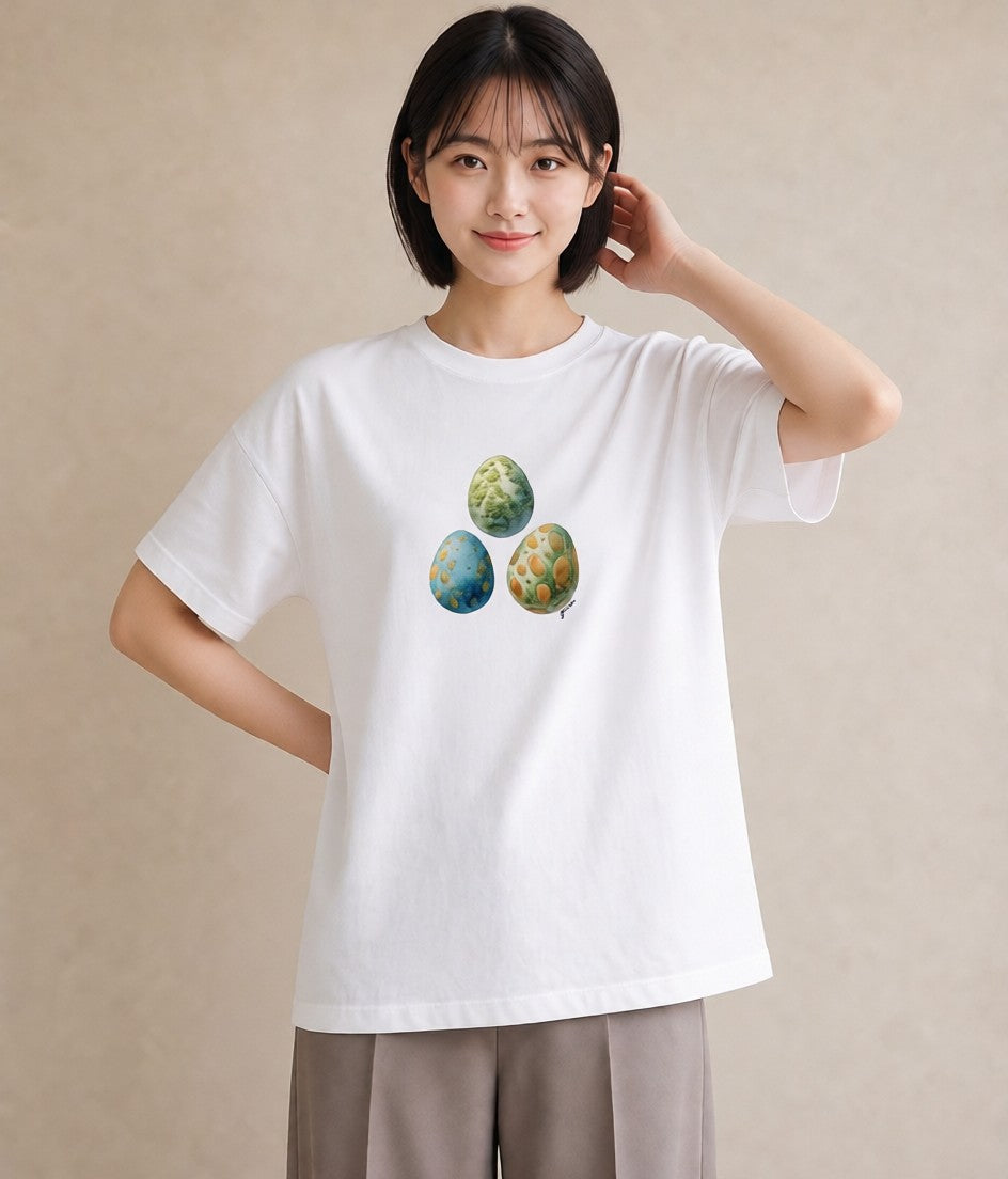 半袖Tシャツ レディース たまご 食べ物 フード イラスト ポップ デイリーウェア 休日 白T YMAZO