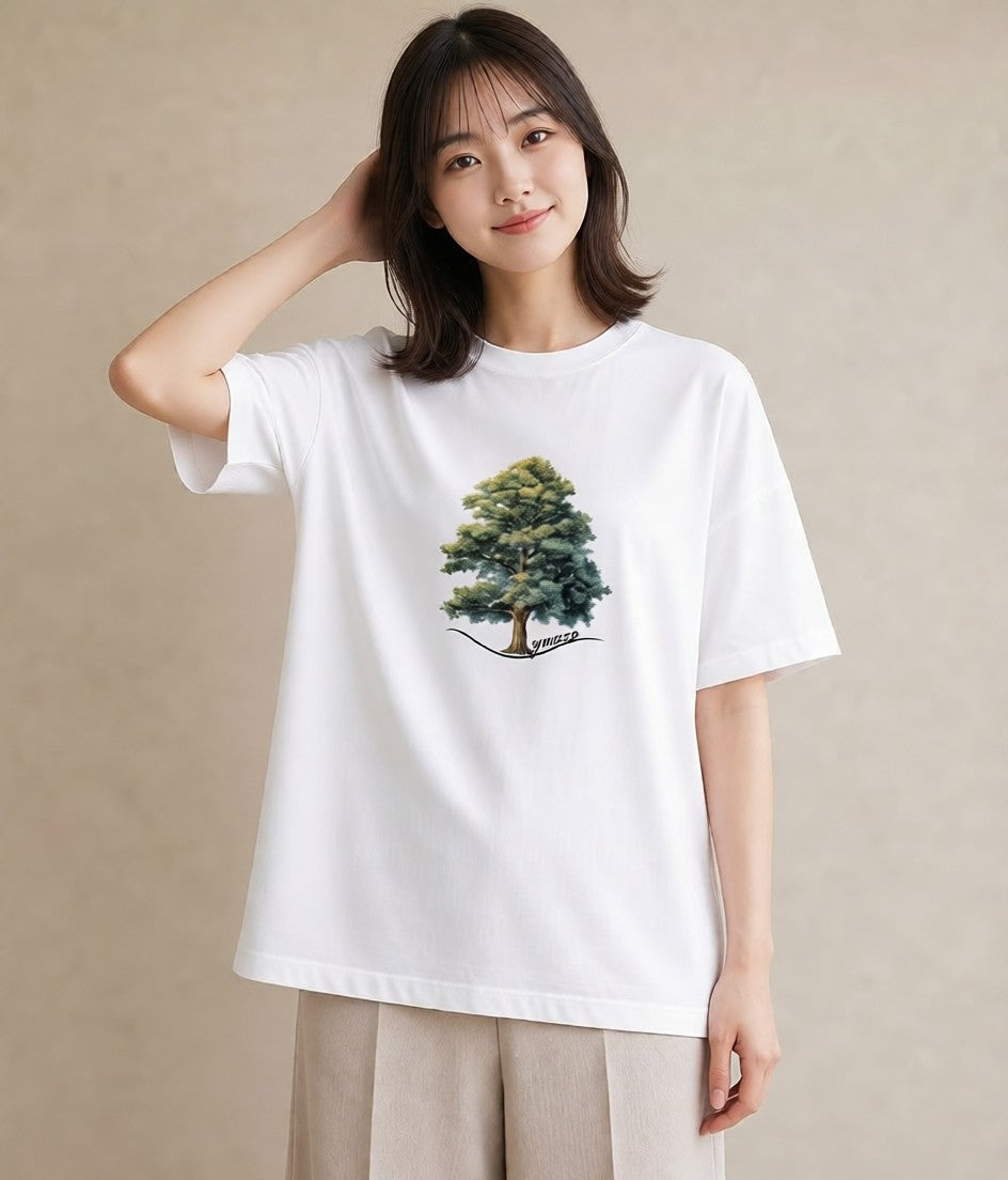 グラフィックTシャツ レディース 木 植物 ボタニカル イラスト きれいめカジュアル ホワイトデー 春服 白T YMAZO