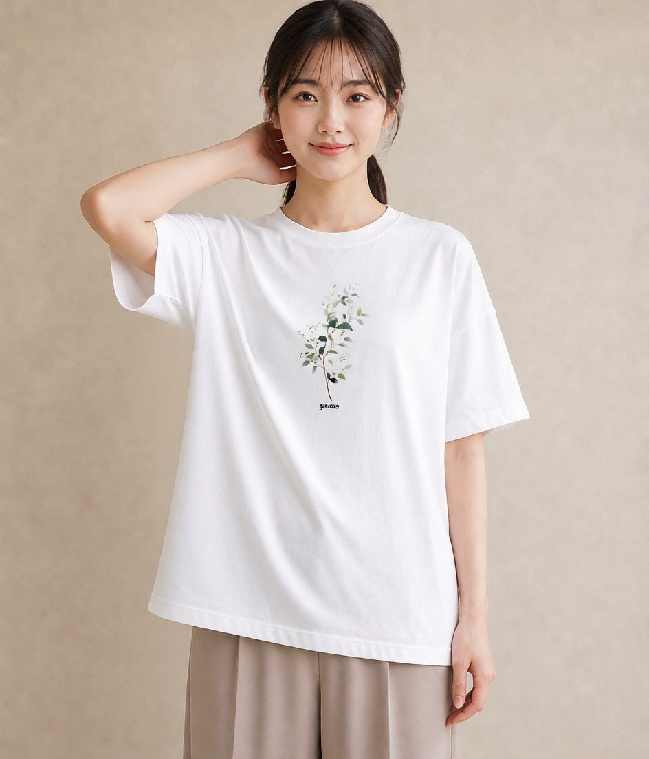 グラフィックTシャツ レディース 夕暮れ バルコニー 夕焼け ナチュラル アンティーク イラスト レトロ ラフ レイヤード 白T YMAZO