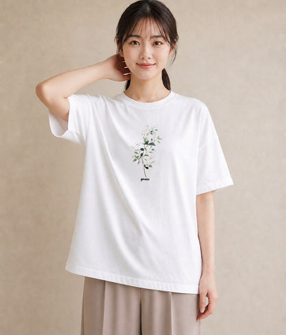 グラフィックTシャツ レディース 夕暮れ バルコニー 夕焼け ナチュラル アンティーク イラスト レトロ ラフ レイヤード 白T YMAZO