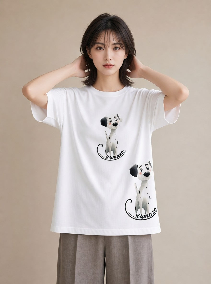 グラフィックTシャツ レディース 犬好き 犬 いぬ イラスト 北欧風 誕生日プレゼント 綿100 白T YMAZO
