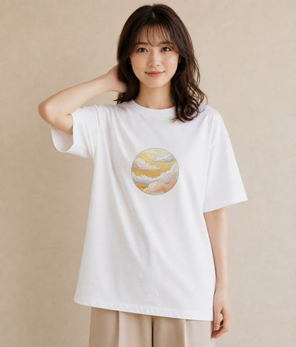 半袖Tシャツ レディース 太陽 星空 宇宙 イラスト 抜け感 母の日 ビーチ 白T YMAZO