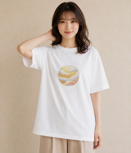 半袖Tシャツ レディース 太陽 星空 宇宙 イラスト 抜け感 母の日 ビーチ 白T YMAZO