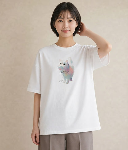 グラフィックTシャツ レディース 猫の手 猫 ねこ イラスト 個性的 ルームウェア ギフト 白T YMAZO