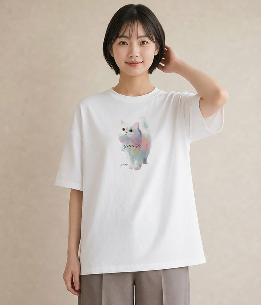 グラフィックTシャツ レディース 猫の手 猫 ねこ イラスト 個性的 ルームウェア ギフト 白T YMAZO