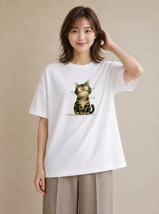 半袖Tシャツ レディース アビシニアン 猫 ねこ イラスト 抜け感 姉妹 送別ギフト 白T YMAZO