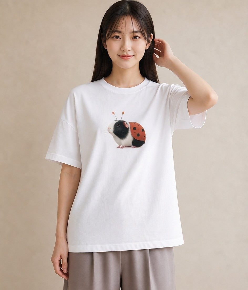 プリントTシャツ レディース モルモット ペット 動物 イラスト きれいめ 母の日 ビーチ 白T YMAZO