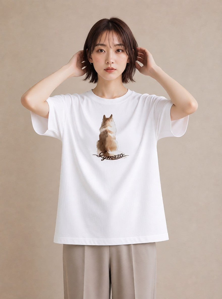 Tシャツ レディース 白猫 猫 ねこ イラスト きれいめ デート 帰省 白T YMAZO