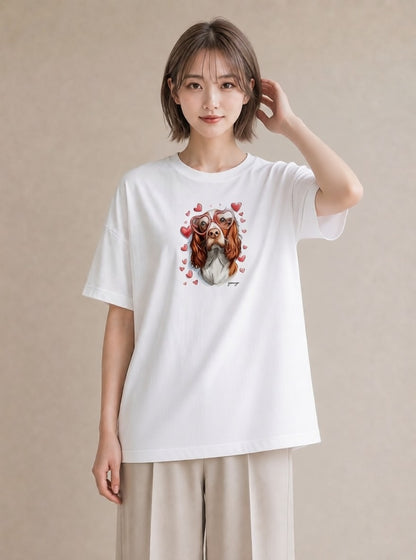 デザインTシャツ レディース キャバリア 犬 いぬ イラスト きれいめカジュアル 散歩 お出かけ 白T YMAZO