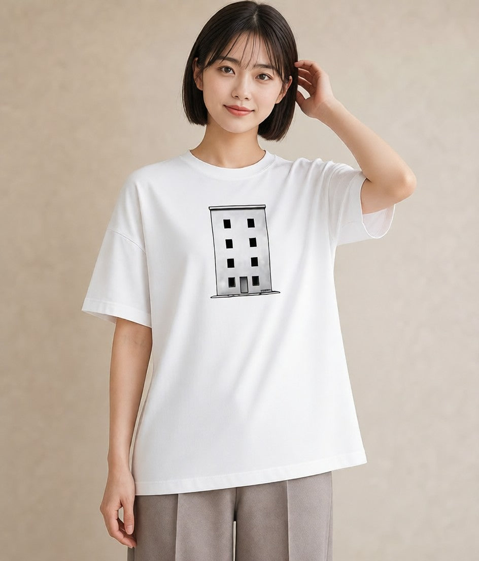 半袖Tシャツ レディース 灯りの家 小屋 夜 ナチュラル アンティーク イラスト ギフト 母の日 白T YMAZO