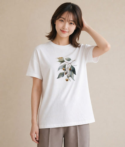 グラフィックTシャツ レディース どんぐり 植物 ボタニカル イラスト お洒落 公園 ママ 白T YMAZO