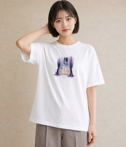 グラフィックTシャツ レディース 灯りの家 小屋 夜 ナチュラル アンティーク イラスト 個性的 春コーデ 姉妹 白T YMAZO