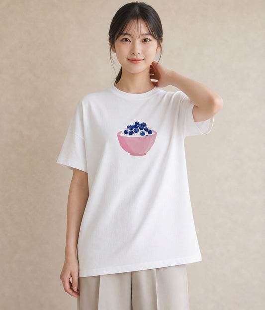デザインTシャツ レディース プリン 食べ物 フード イラスト 韓国風 お出かけ 普段着 白T YMAZO