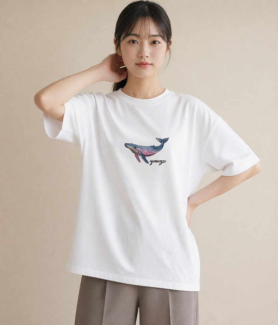 グラフィックTシャツ レディース イルカ 海の生き物 海 イラスト こなれ感 ペアコーデ 秋コーデ 白T YMAZO