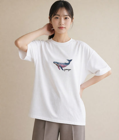 グラフィックTシャツ レディース イルカ 海の生き物 海 イラスト こなれ感 ペアコーデ 秋コーデ 白T YMAZO
