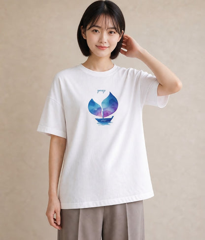 Tシャツ レディース 傘 水たまり 雨 ナチュラル アンティーク イラスト カフェコーデ 姉妹 送別ギフト 白T YMAZO