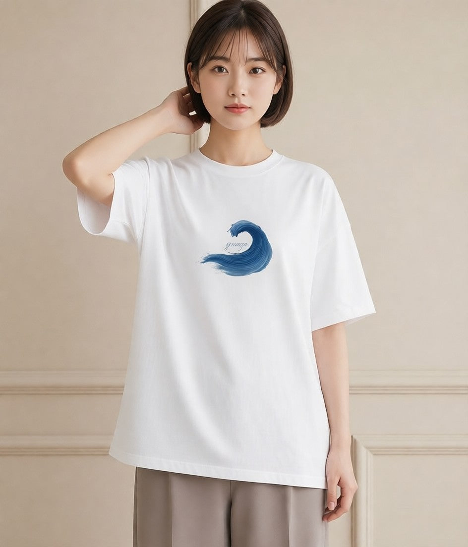 半袖Tシャツ レディース 海 星空 宇宙 イラスト 北欧風 通勤 在宅 白T YMAZO