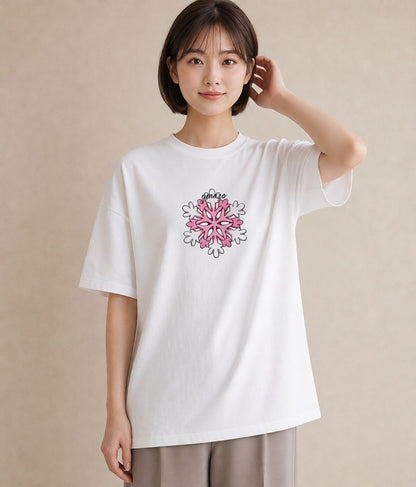 半袖Tシャツ レディース 雪の結晶 星空 宇宙 イラスト 淡色 お出かけ 普段着 白T YMAZO