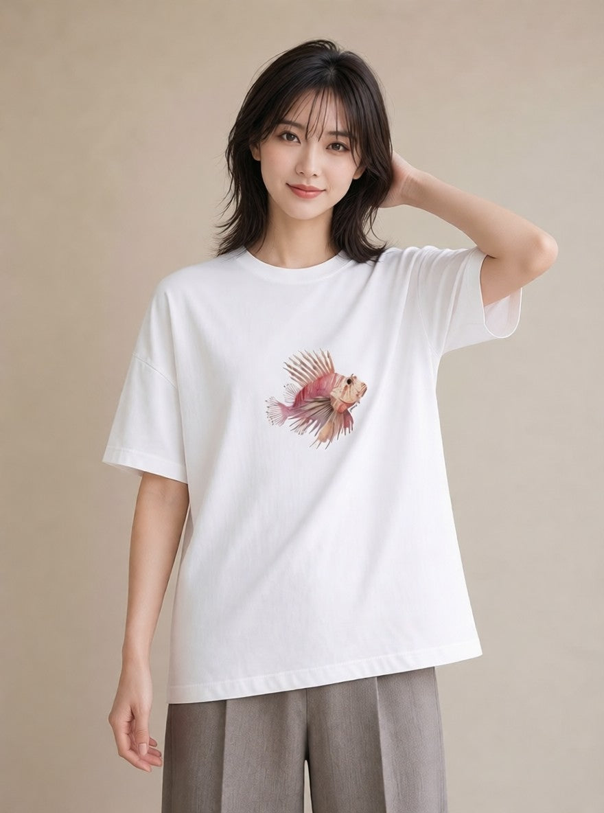 プリントTシャツ レディース カクレクマノミ 海の生き物 海 イラスト ガーリー 社会人 女性 白T YMAZO
