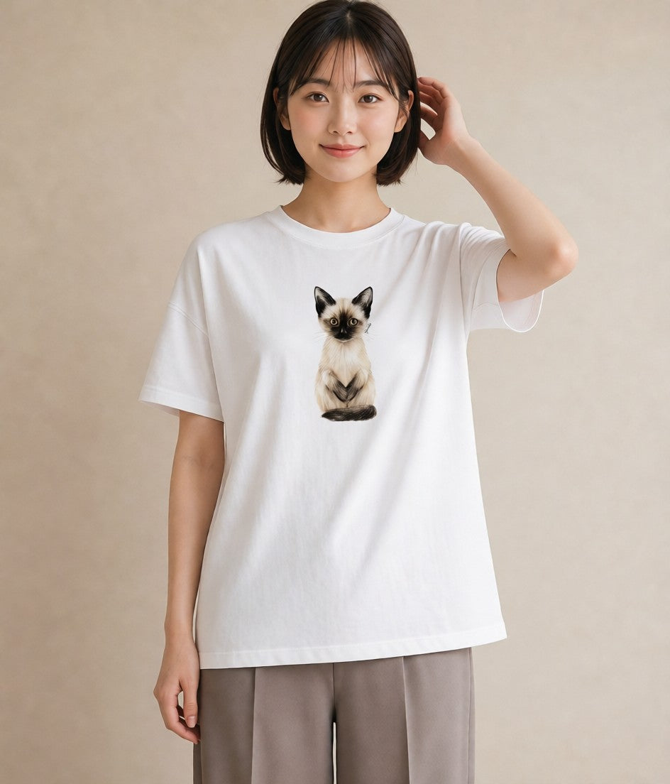 プリントTシャツ レディース エキゾチックショートヘア 猫 ねこ イラスト ポップ ルームウェア ギフト 白T YMAZO