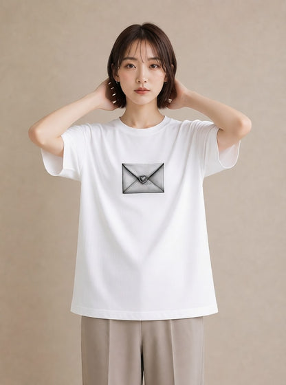 半袖Tシャツ レディース 封蝋 手紙 アンティーク ナチュラル イラスト ヴィンテージ風 誕生日プレゼント 綿100 白T YMAZO