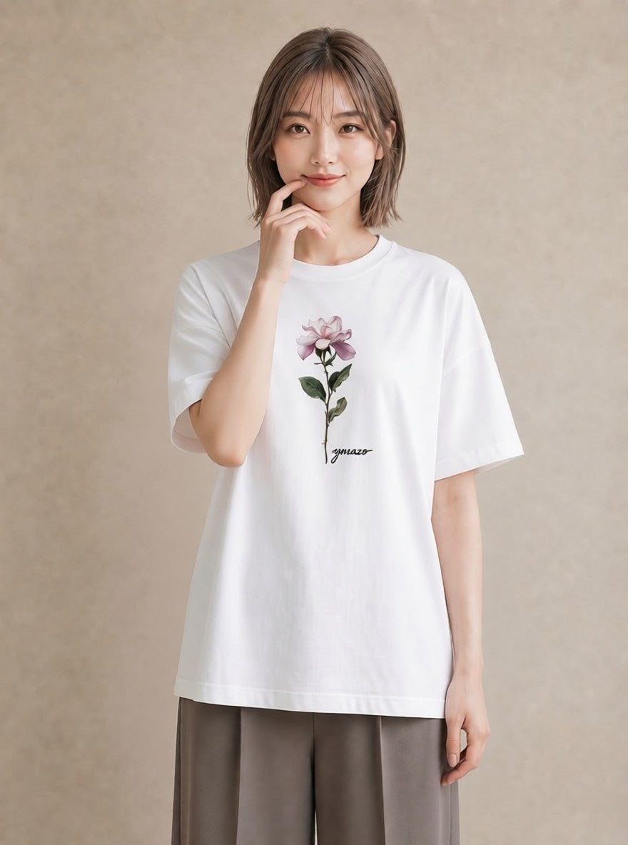 デザインTシャツ レディース バラ 薔薇 ローズ 花 花柄 イラスト ミニマル ビーチ デイリーウェア 白T