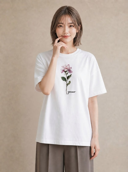 デザインTシャツ レディース バラ 薔薇 ローズ 花 花柄 イラスト ミニマル ビーチ デイリーウェア 白T