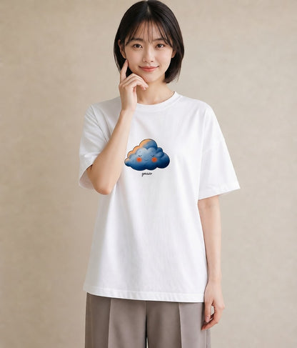 デザインTシャツ レディース 虹 星空 宇宙 イラスト 抜け感 ミセス 春コーデ 白T YMAZO