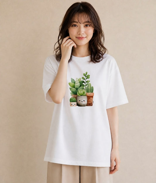 グラフィックTシャツ レディース 多肉植物 植物 ボタニカル イラスト 手描き風 ルームウェア ギフト 白T YMAZO