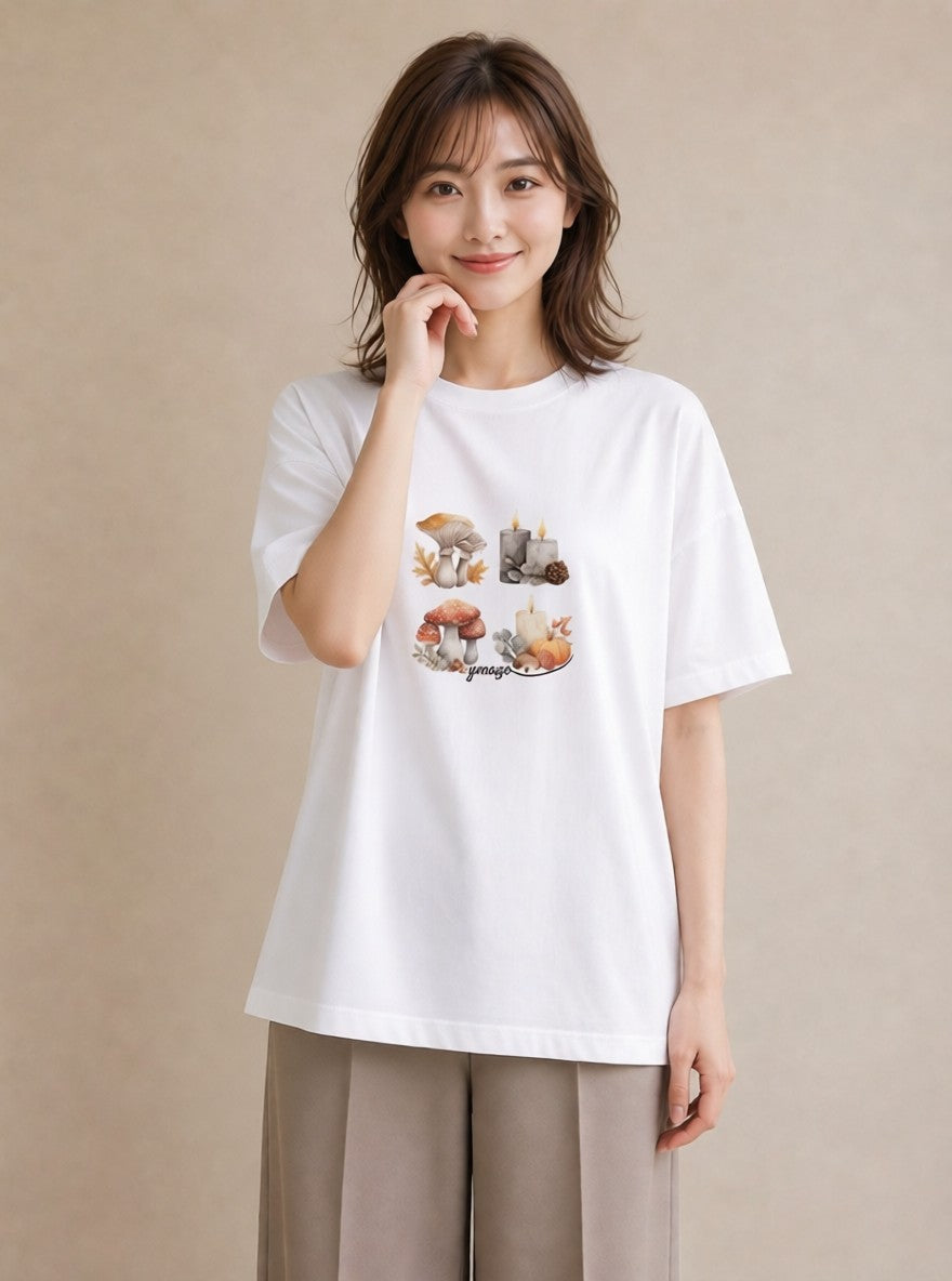 Tシャツ レディース 実り 植物 ボタニカル イラスト 線画 母の日 ビーチ 白T YMAZO