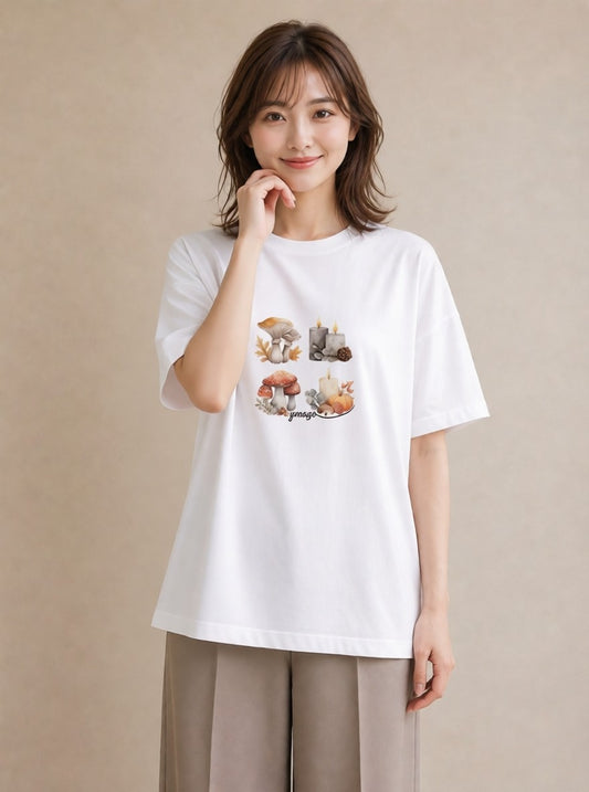 Tシャツ レディース 実り 植物 ボタニカル イラスト 線画 母の日 ビーチ 白T YMAZO