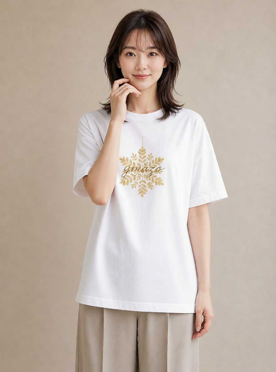 Tシャツ レディース 雪の結晶 星空 宇宙 イラスト 旅行コーデ ママ カフェ服 白T YMAZO