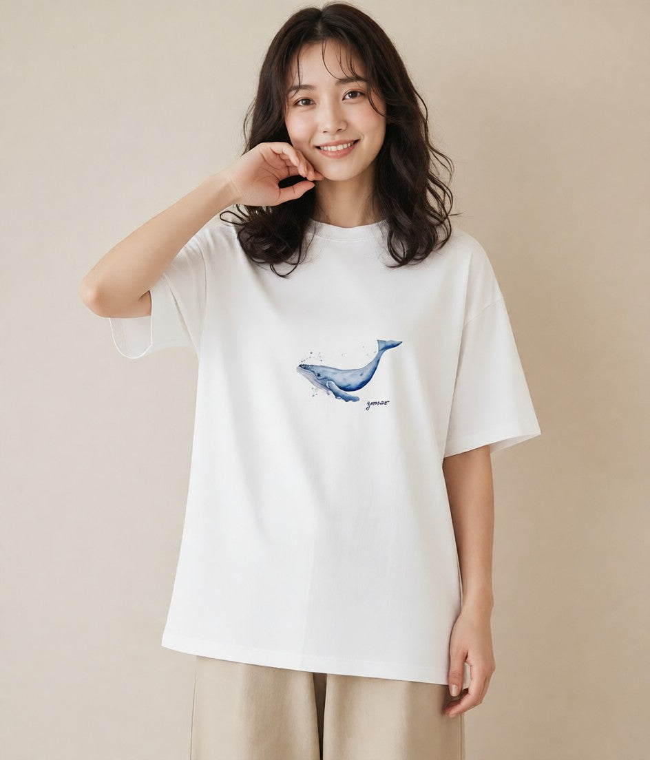 デザインTシャツ レディース ジンベエザメ 海の生き物 海 イラスト ラフ 親子 20代 白T YMAZO