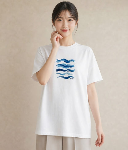 プリントTシャツ レディース 波 星空 宇宙 イラスト 水彩風 カジュアルコーデ 買い物 白T YMAZO