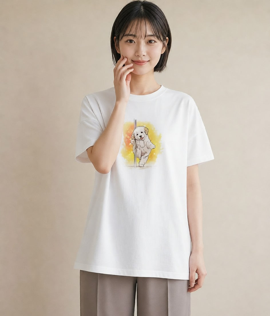 Tシャツ レディース ビションフリーゼ 犬 いぬ イラスト アート風 送別ギフト 通勤 白T YMAZO