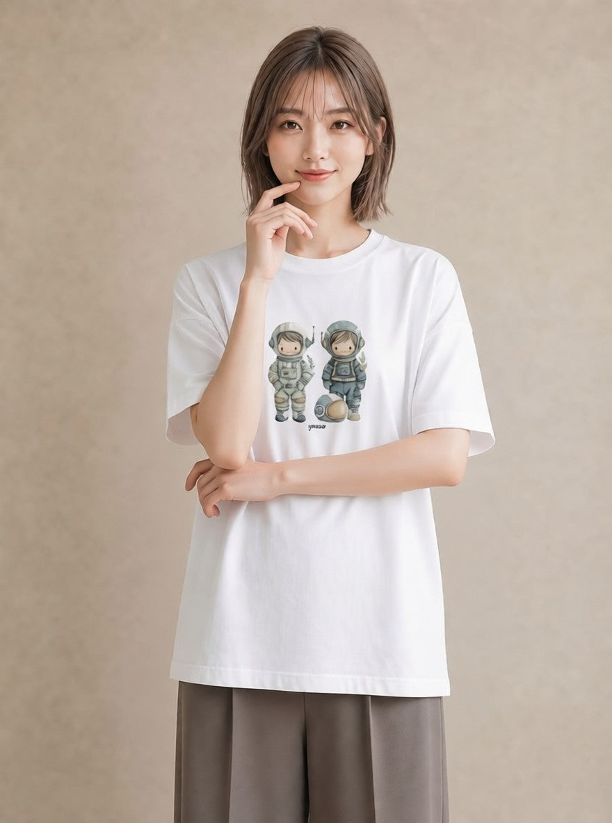 グラフィックTシャツ レディース 宇宙 星空 イラスト 淡色 カフェ巡り 女子会 白T YMAZO