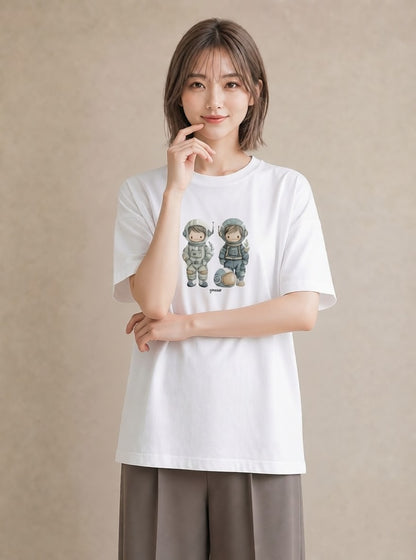 グラフィックTシャツ レディース 宇宙 星空 イラスト 淡色 カフェ巡り 女子会 白T YMAZO