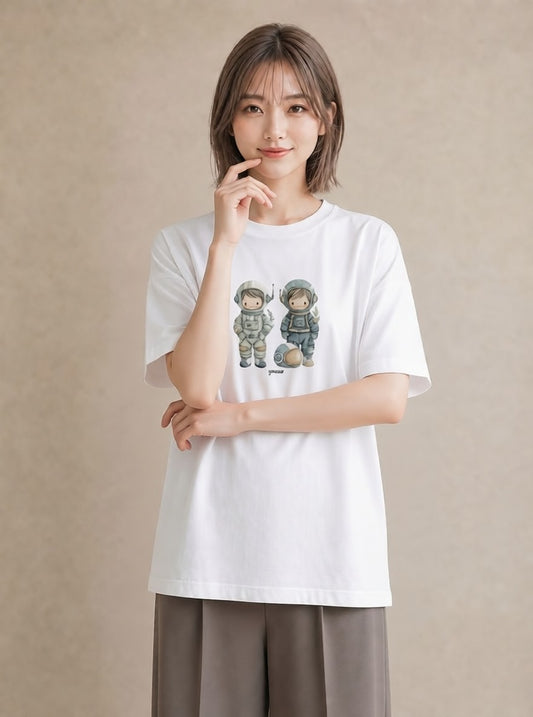 グラフィックTシャツ レディース 宇宙 星空 イラスト 淡色 カフェ巡り 女子会 白T YMAZO