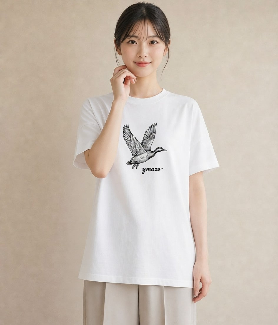 半袖Tシャツ レディース ハクチョウ 動物 アニマル イラスト 水彩風 社会人 女性 白T YMAZO