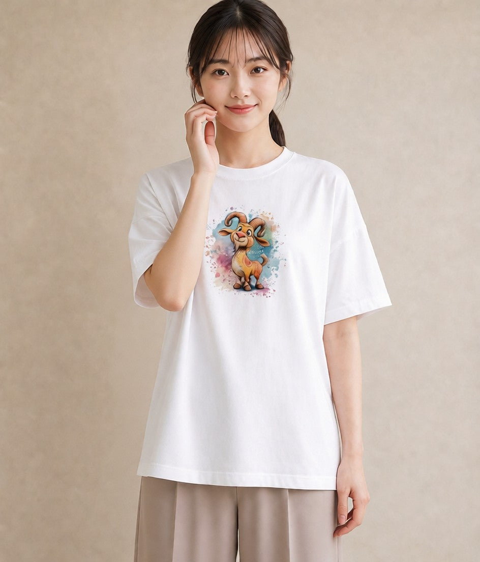 半袖Tシャツ レディース 牡牛座 星空 宇宙 イラスト ラフ デイリーウェア 休日 白T YMAZO