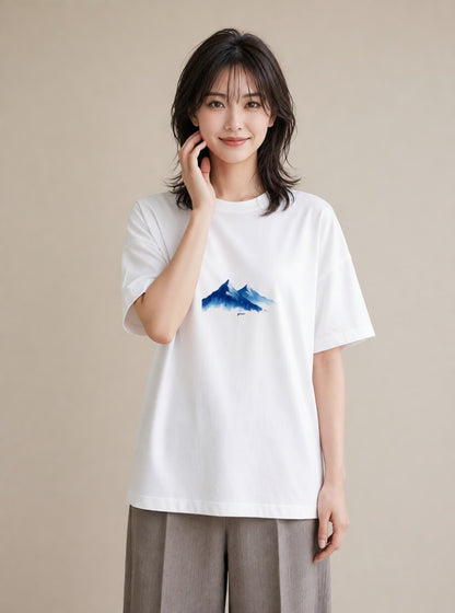 デザインTシャツ レディース 山 星空 宇宙 イラスト フェミニン 旅行 母娘コーデ 白T YMAZO
