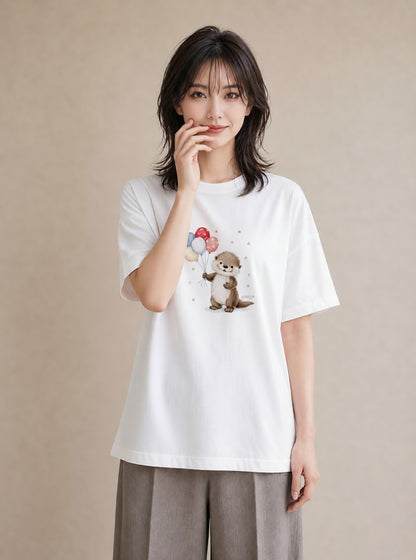 プリントTシャツ レディース フェレット ペット 動物 イラスト 夏コーデ 通学 白T YMAZO