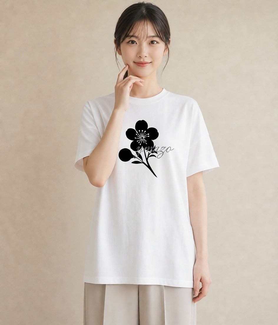 プリントTシャツ レディース さくら 桜 桜の枝 イラスト 普段使い 女子会 お揃い 白T YMAZO
