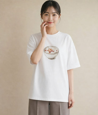 Tシャツ レディース プリン 食べ物 フード イラスト モード 通学 誕生日プレゼント 白T YMAZO
