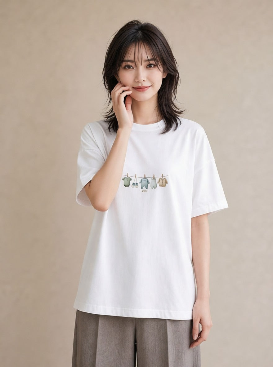 Tシャツ レディース 洗濯物 風 ナチュラル アンティーク イラスト 旅行用 海 白T YMAZO