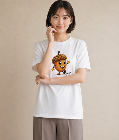 半袖Tシャツ レディース どんぐり 植物 ボタニカル イラスト ポップ ミセス 春コーデ 白T YMAZO
