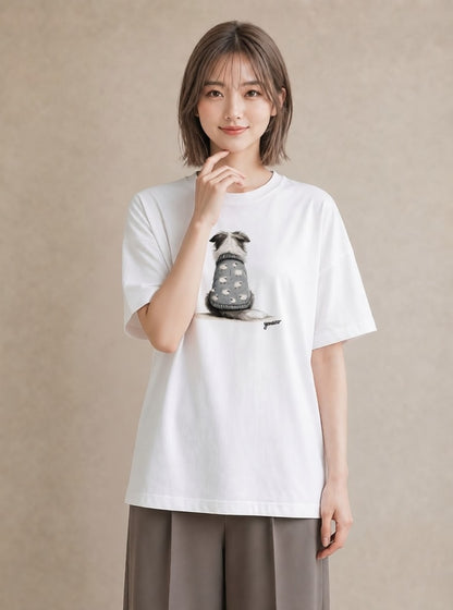 半袖Tシャツ レディース 犬 いぬ イラスト 休日コーデ 帰省 ラフ 白T YMAZO